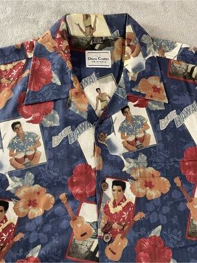 David Carey Elvis Hawaiian Shirt Mens XL Short Sleeve Blue Hawaii Aloha Floral